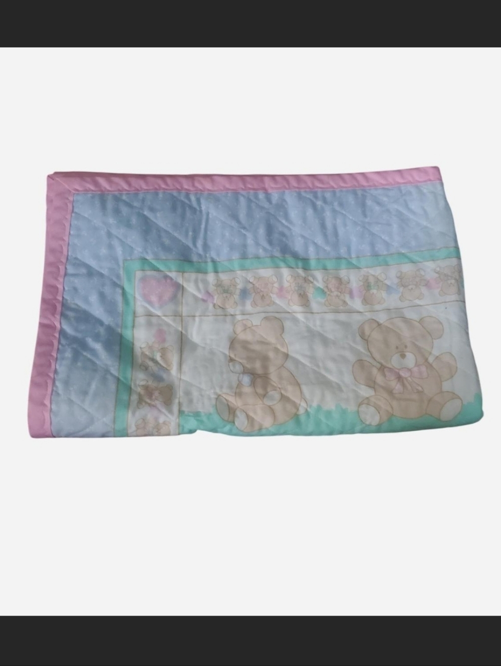 Vtg Pastel Teddy Bear Baby Blanket